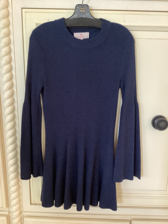 Lori Felt Dresses & Skirts - LORI FELT - BELL SLEEVE SWEATER / DRESS - NAVY BLUE RIBBED KNIT - SIZE M